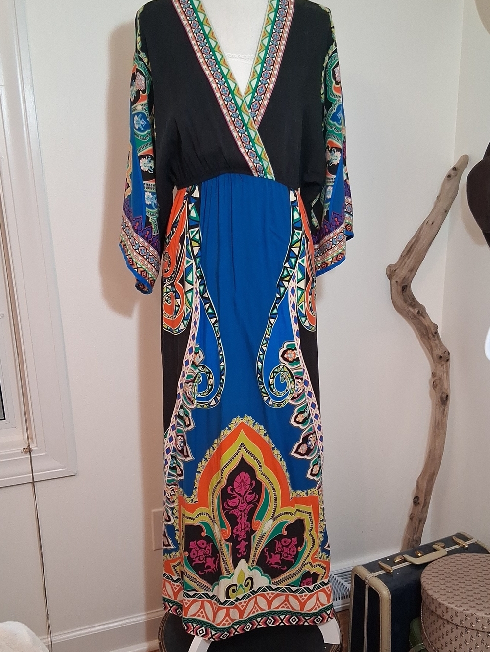 Flying Tomato Black and Blue Boho Maxi Dress with Bright Print